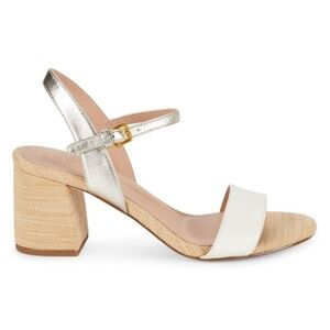 NWB Cole Haan Josie Leather Block Heel Sandals Ivory/soft Gold‎ Color Size 6.5